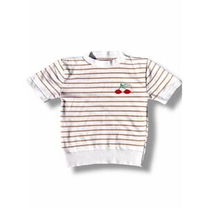 Cherry Embroidered Knit Top Y2K Coquette Cherrycore Striped Sweater Tee Medium